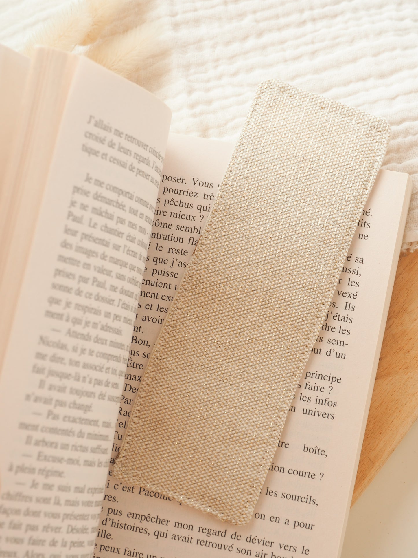 Marque page tissus • Astres/Beige pailleté