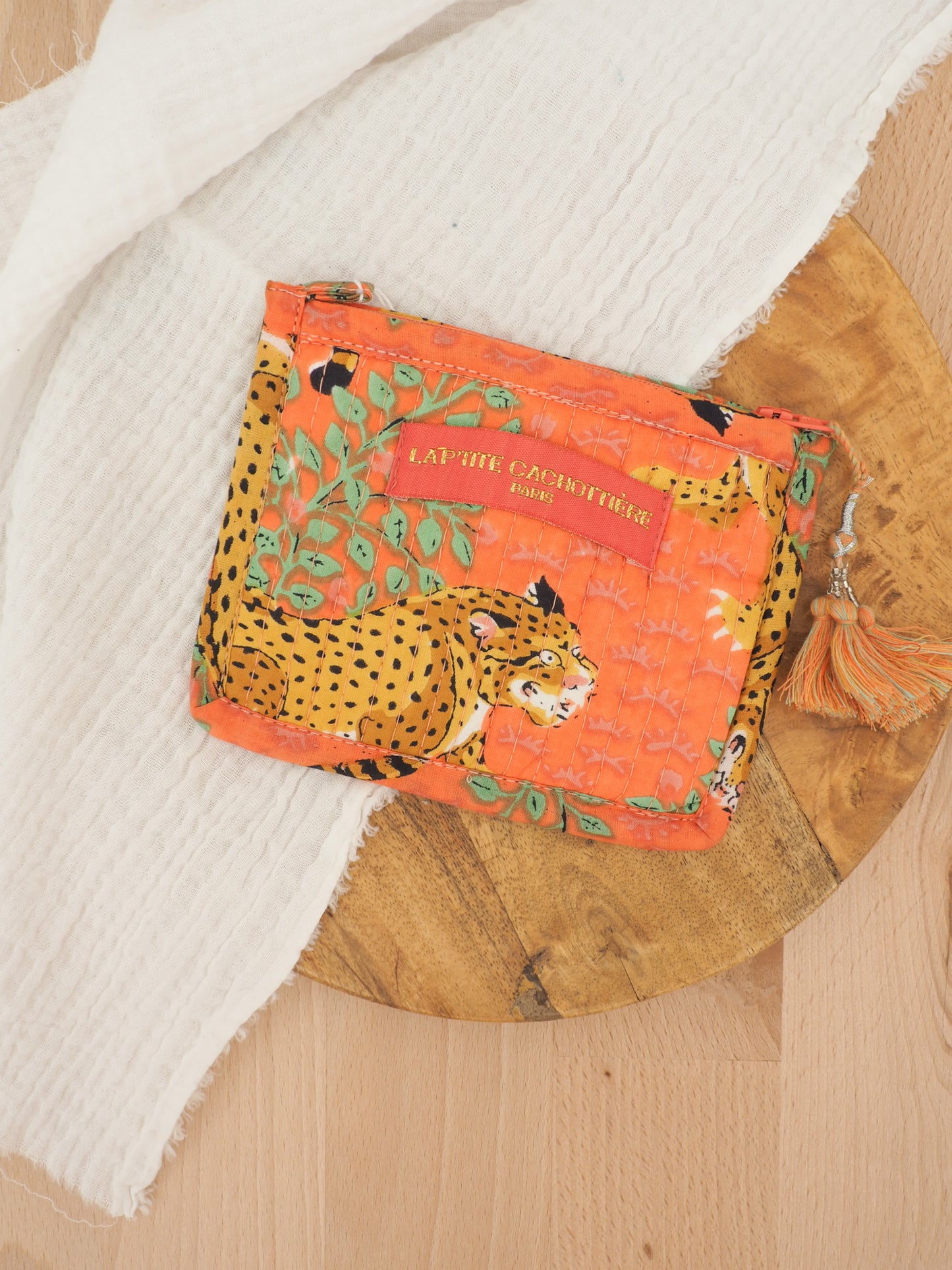 Porte monnaie indien orange tigre