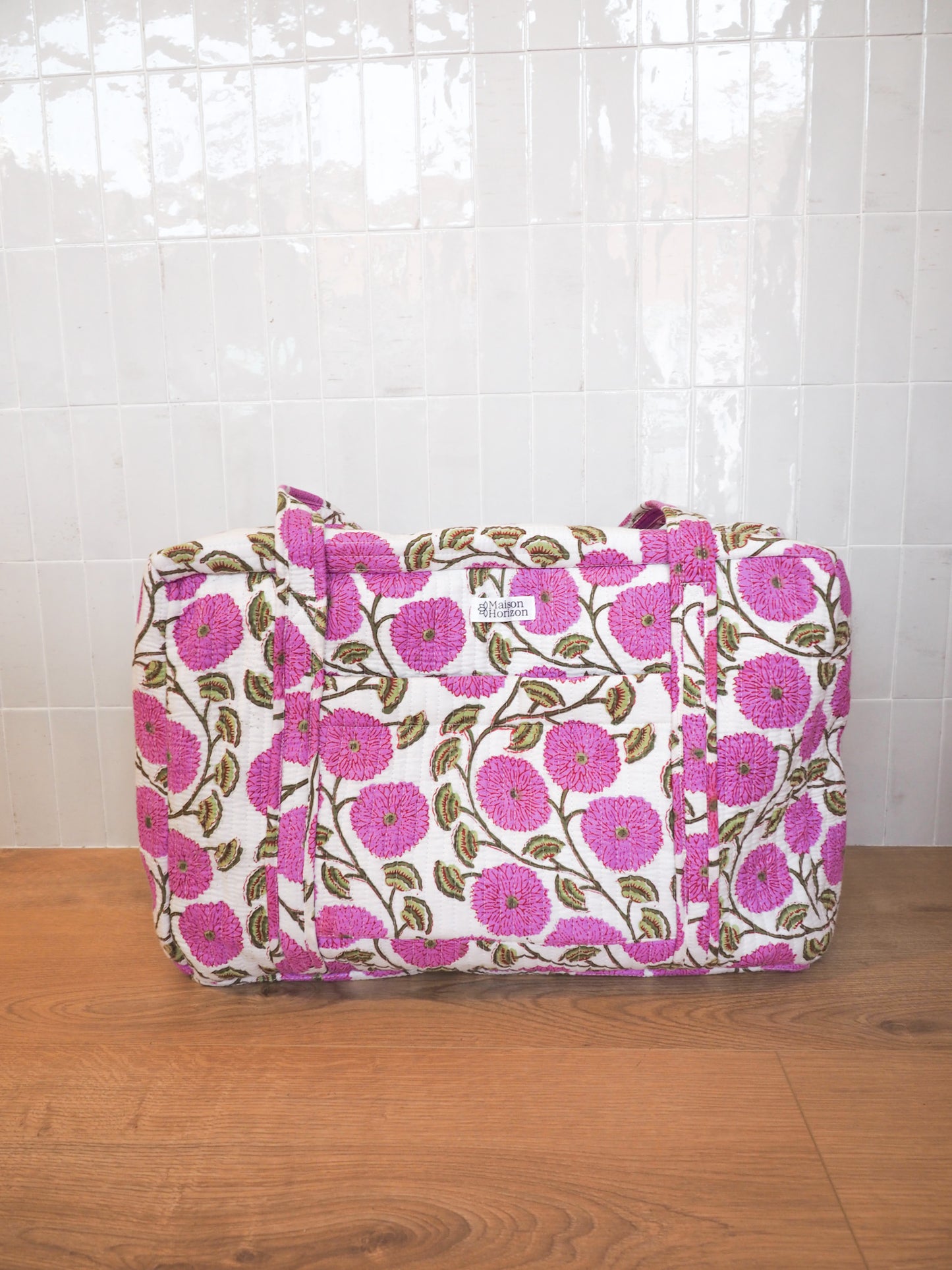 Sac weekend fleuri violet/blanc