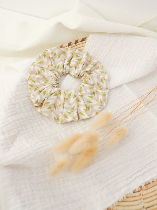 Chouchou à motifs beige/vert