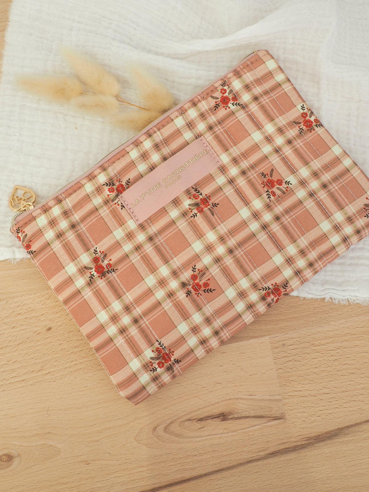 Pochette plate tartan rose