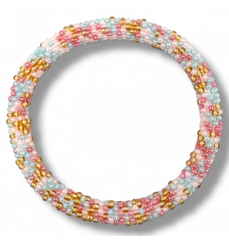 Bracelet népalais rose/bleu/doré