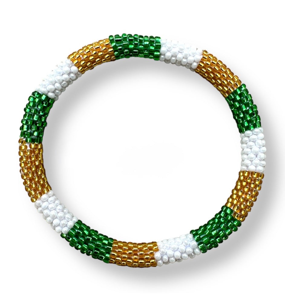 Bracelet népalais blanc/vert/doré