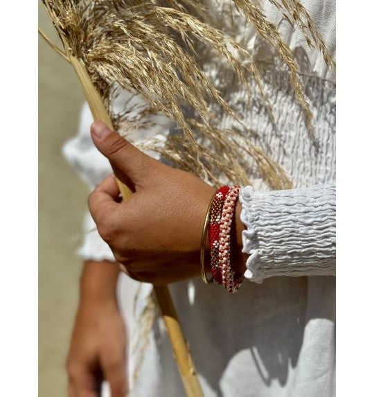 Bracelet népalais rouge/doré/blanc