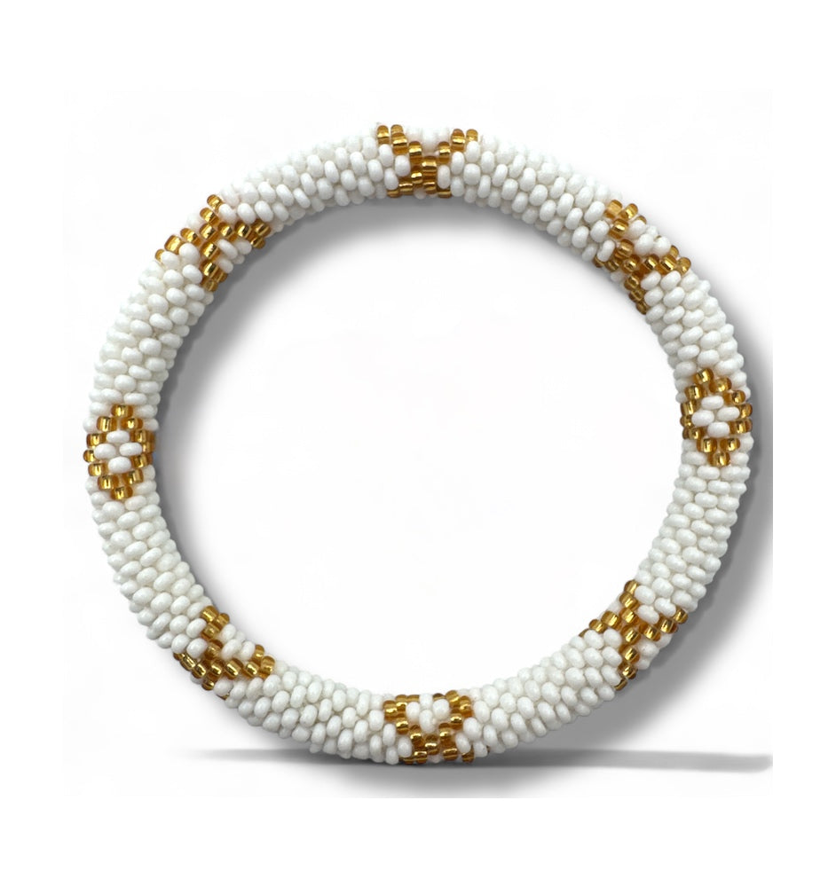 Bracelet népalais enfant blanc/doré