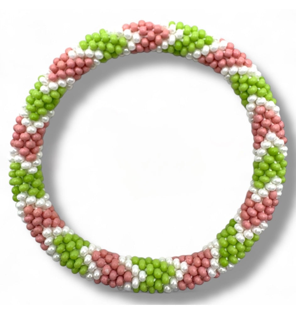 Bracelet népalais enfant vert/rose