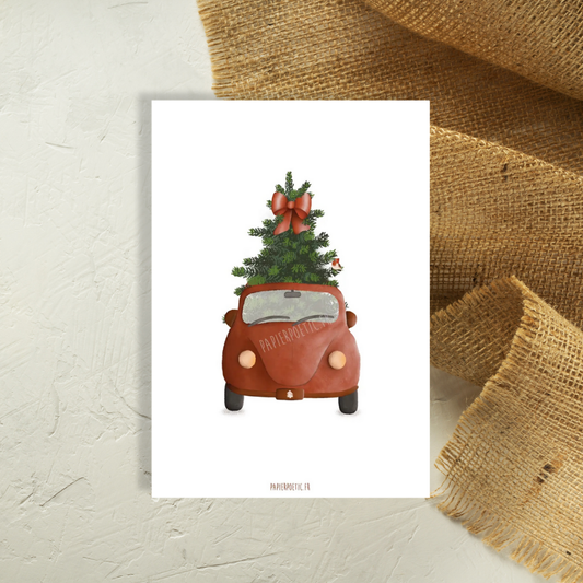 Carte postale sapin dans la voiture
