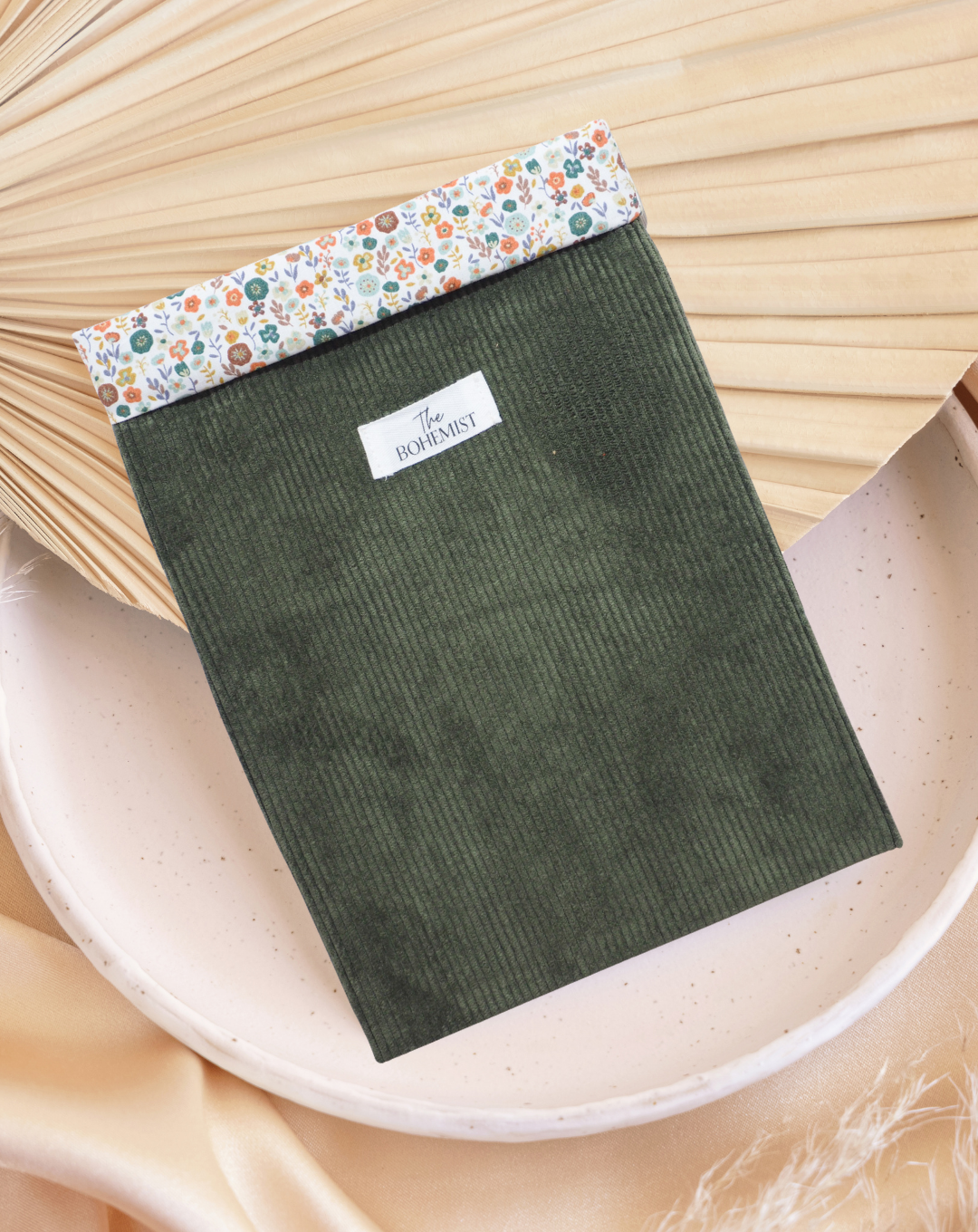 Pochette à livre broché • Velours kaki