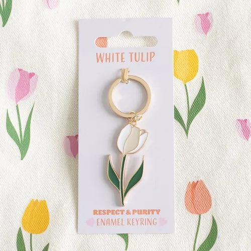 Porte clé tulipe blanche