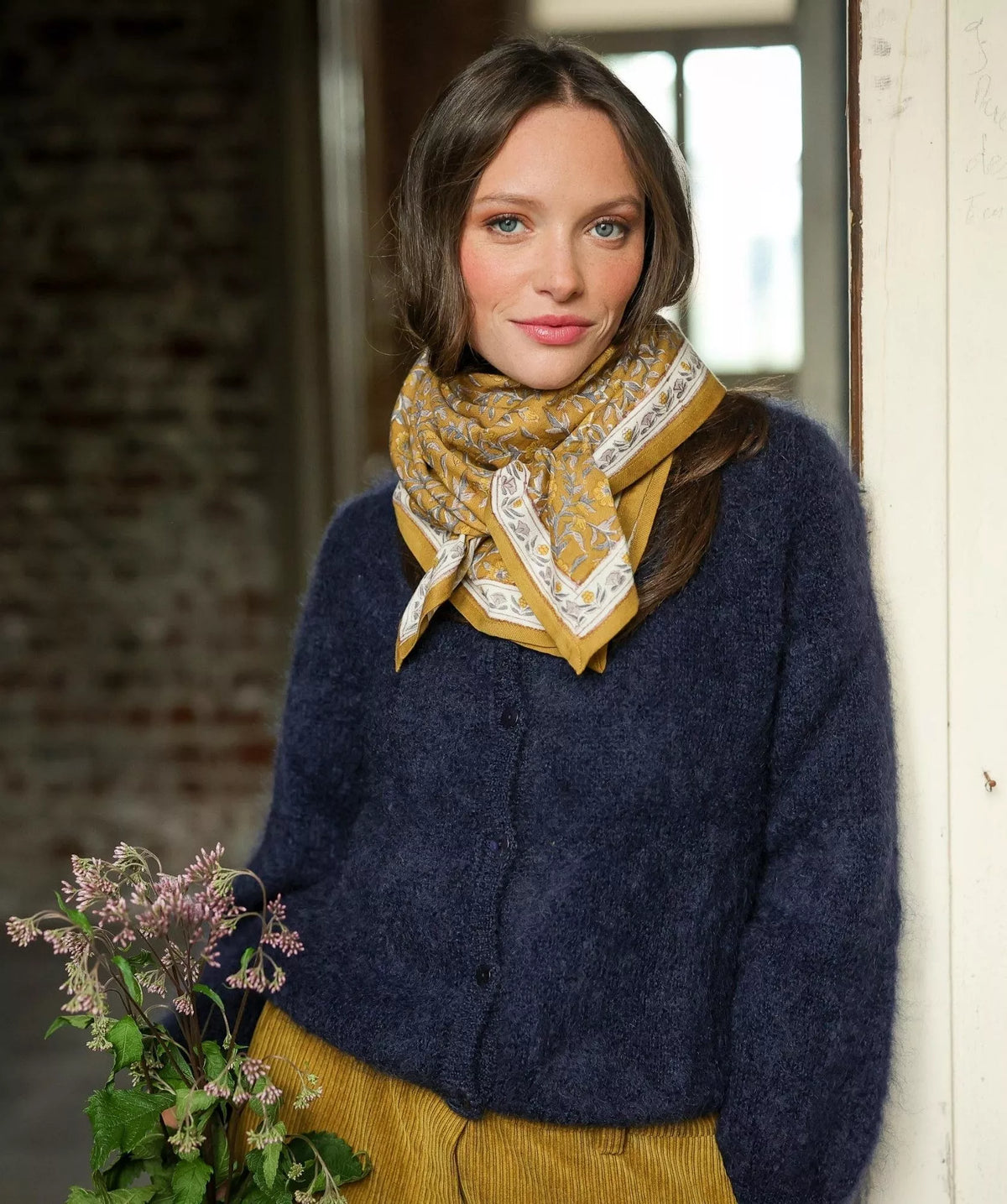 Foulard kaki/gold