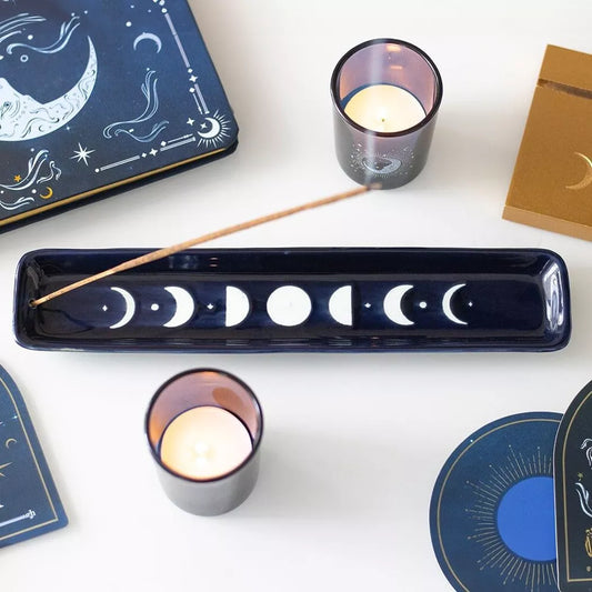 Porte encens phases lune bleu