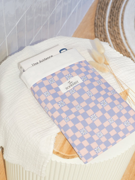 Pochette à livre poche • Carreaux violet/rose