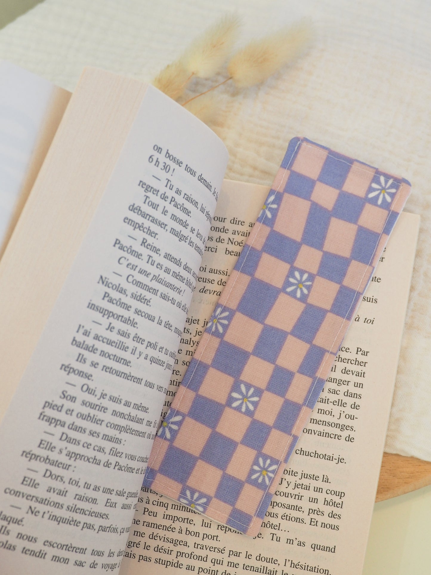 Marque page tissus • Carreaux violet/rose