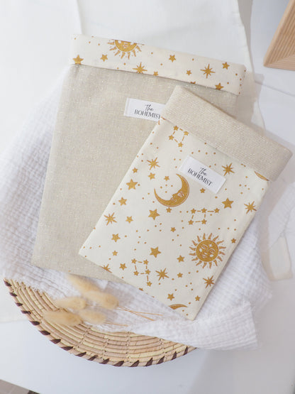 Pochette à livre broché • Beige pailleté