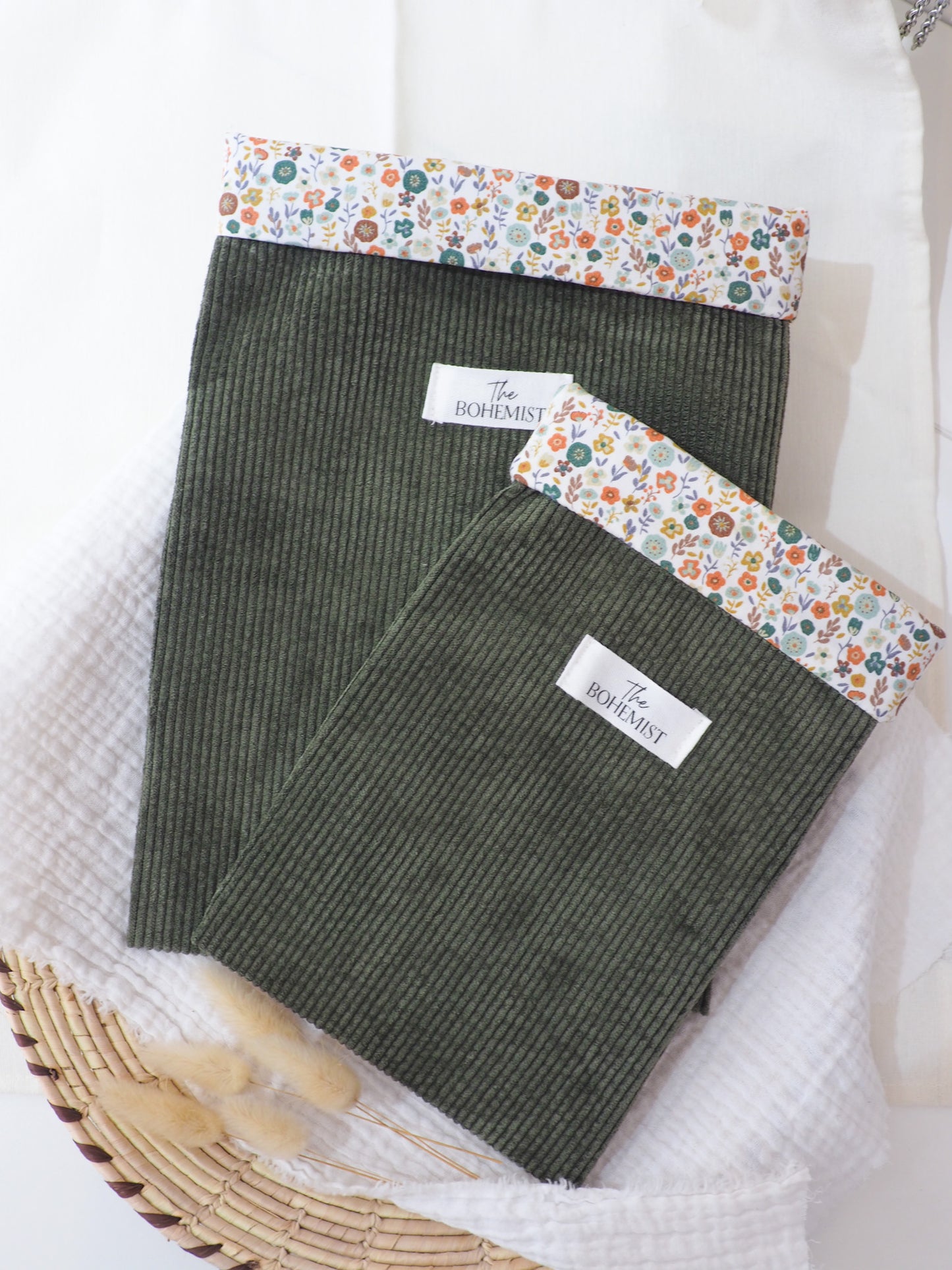 Pochette à livre broché • Velours kaki