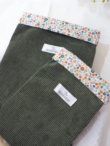 Pochette à livre broché • Velours kaki