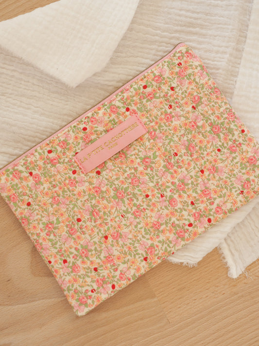 Pochette plate rose/verte a fleurs