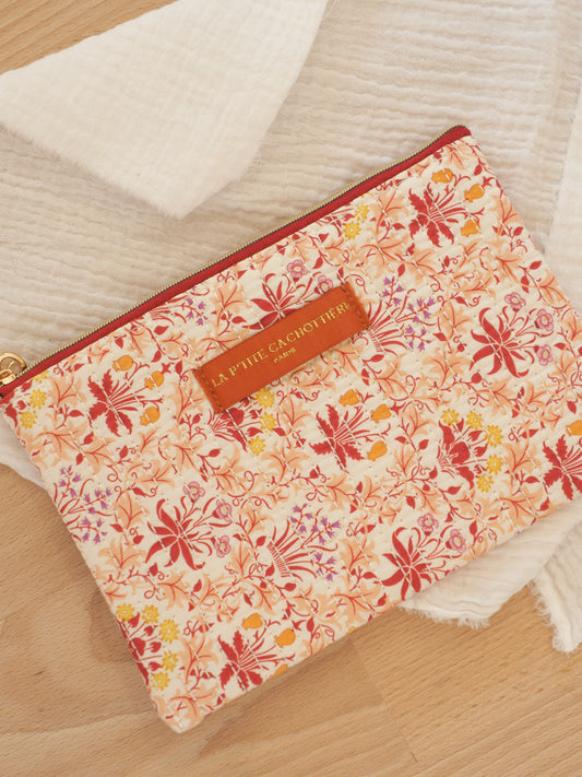 Pochette plate fleurs rose foncé