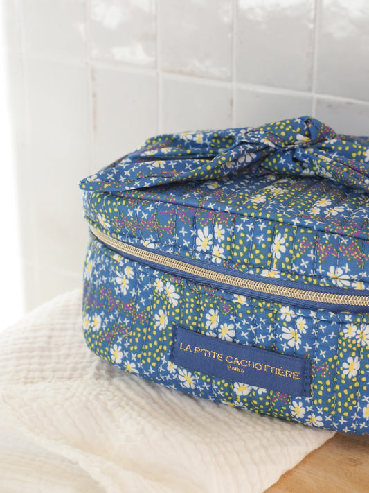 Vanity bleu foncé à fleurs