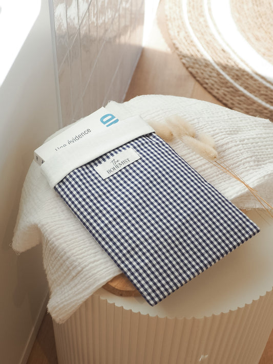 Pochette à livre poche • Vichy bleu marine