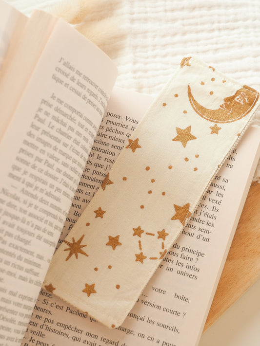 Marque page tissus • Astres/Beige pailleté