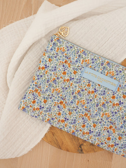 Pochette plate bleue et camel