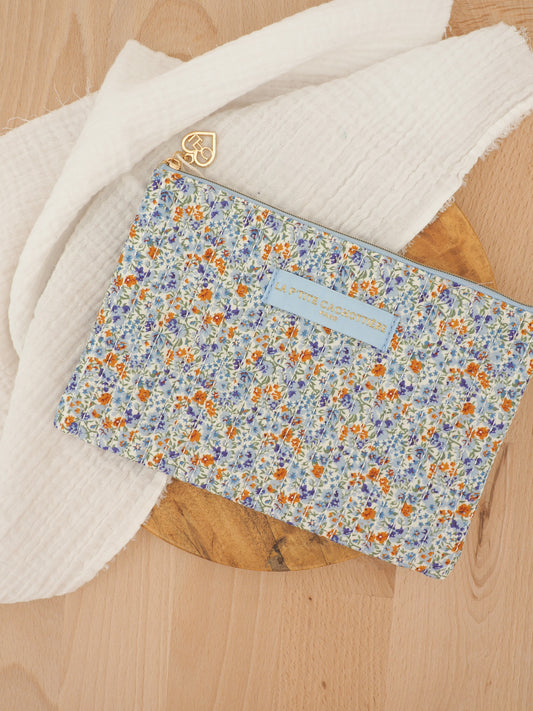 Pochette plate bleue et camel