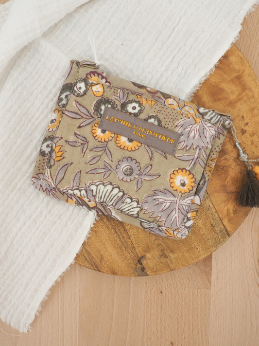 Porte monnaie indien beige et gris
