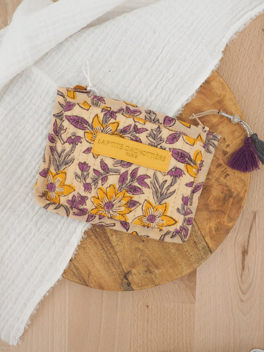 Porte monnaie indien beige et violet