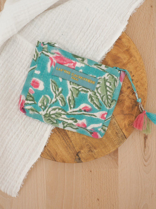 Porte monnaie indien turquoise et rose