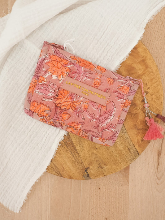 Porte monnaie indien rose et orangé