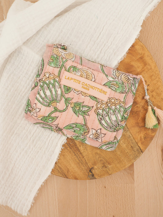 Porte monnaie indien rose clair et vert