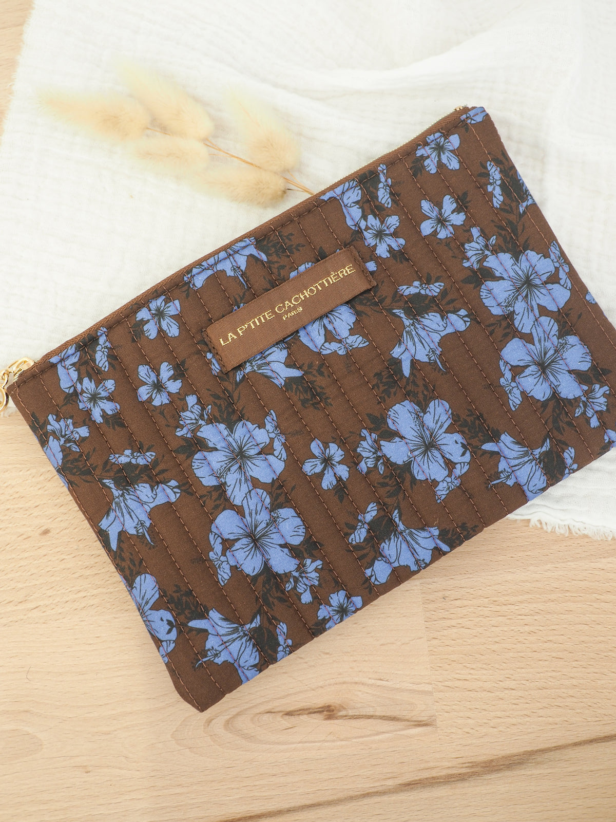 Pochette plate marron/bleue