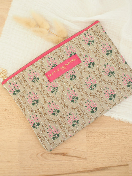 Pochette plate beige à fleurs