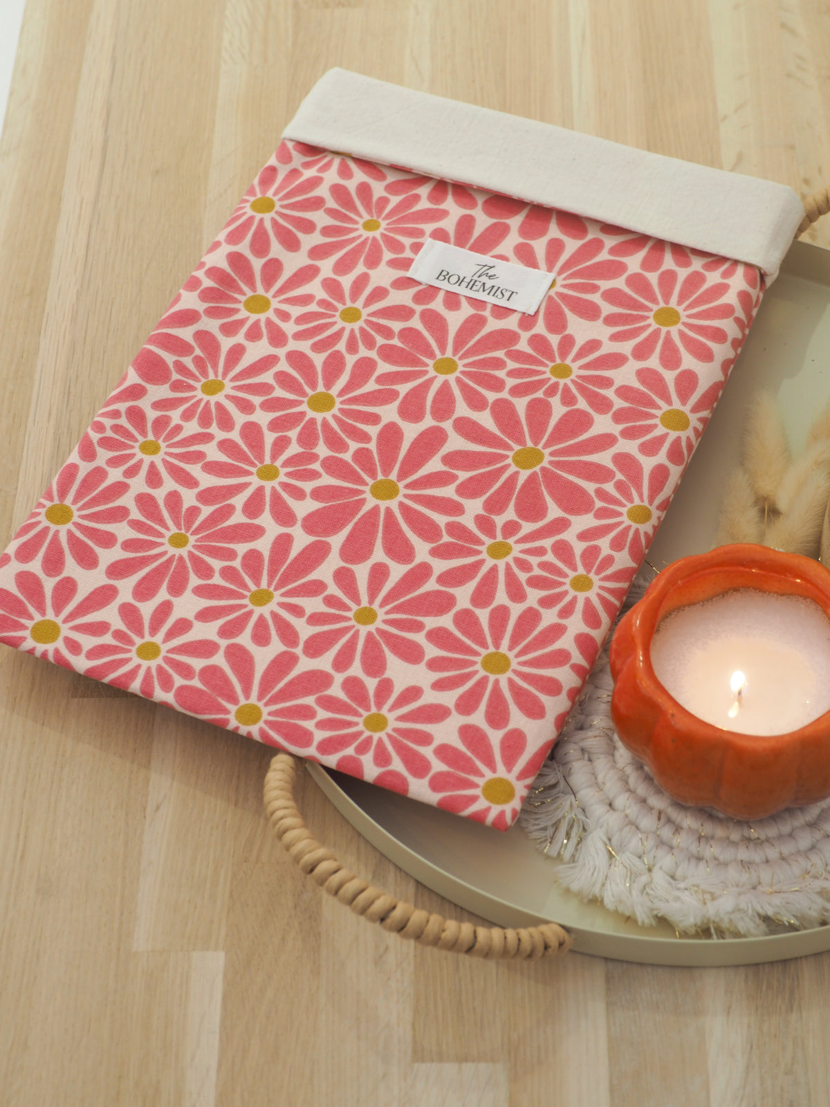 Grande pochette à livre • Fleurs roses
