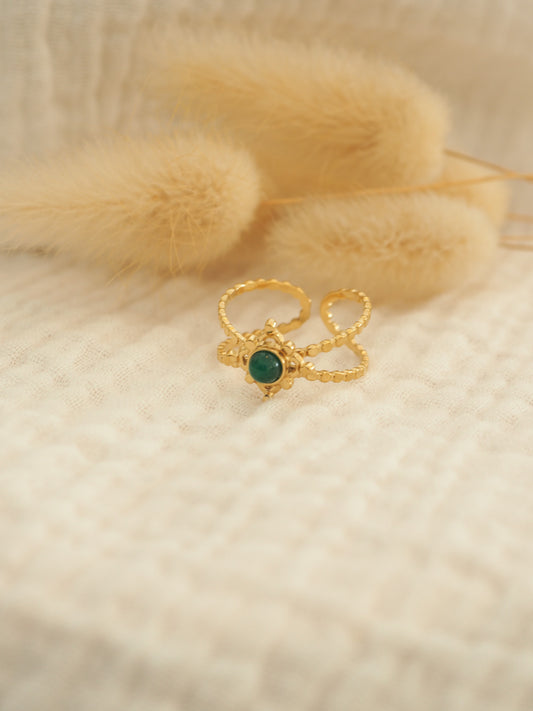 Bague double pierre verte