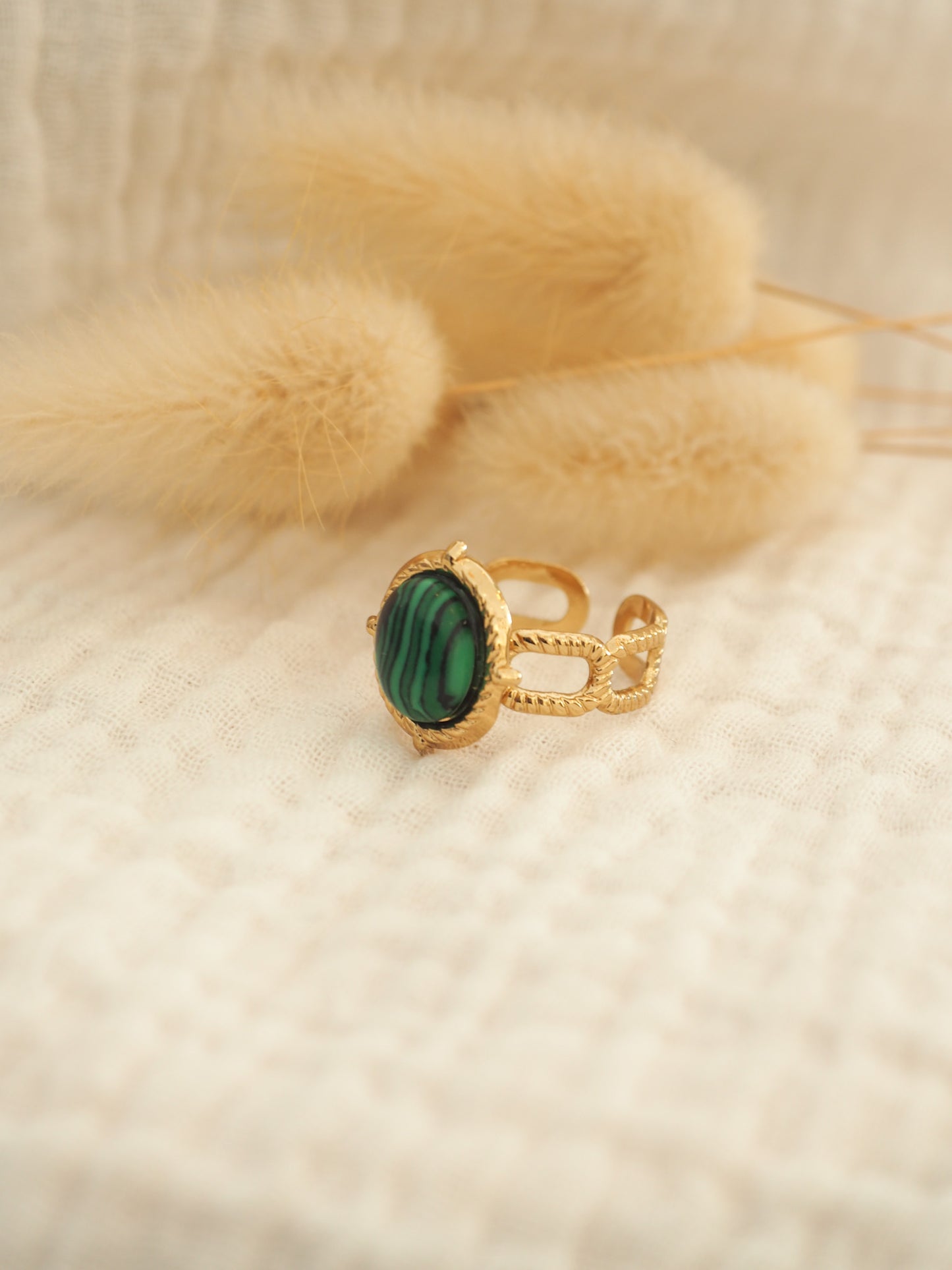 Bague pierre verte marbrée