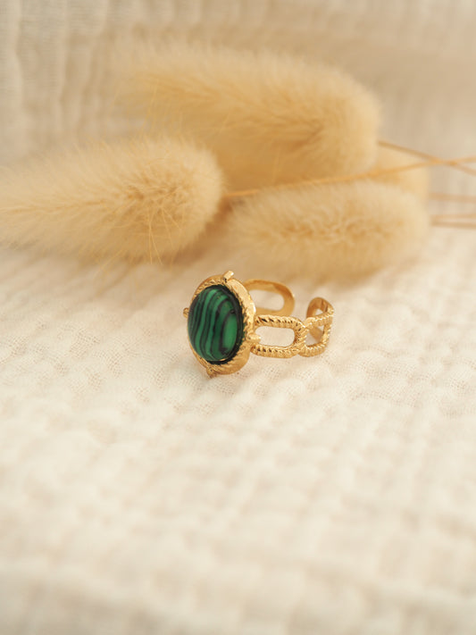 Bague pierre verte marbrée