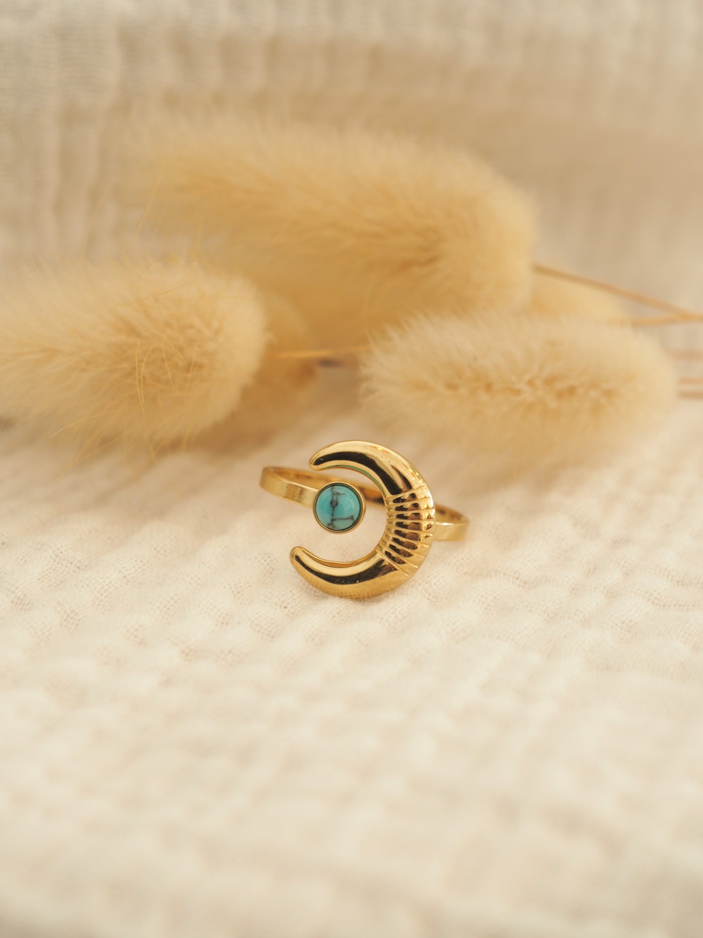 Bague lune et perle bleue