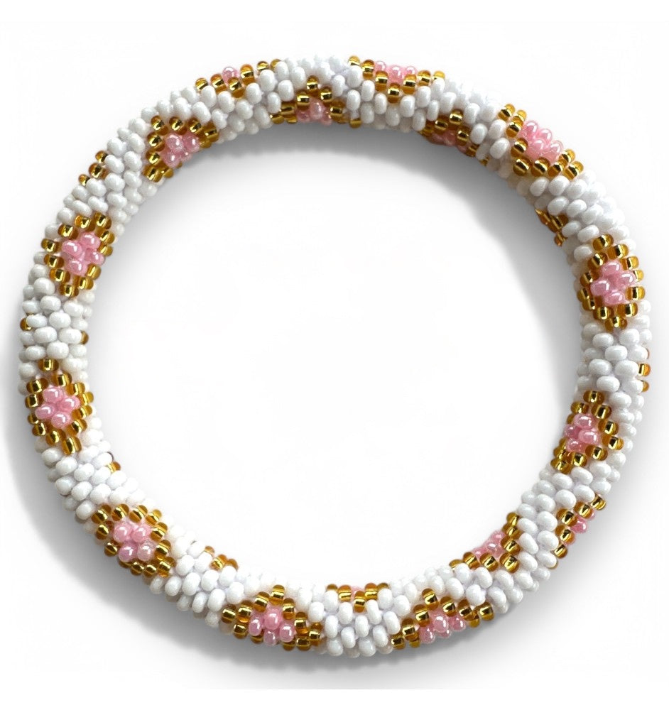 Bracelet népalais blanc/doré/rose