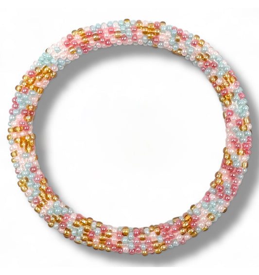 Bracelet népalais rose/bleu/doré