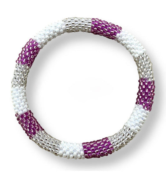 Bracelet népalais lilas/blanc/argent