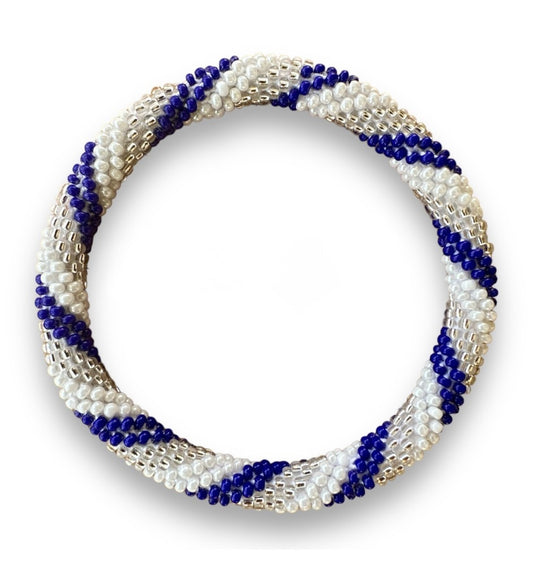 Bracelet népalais bleu/blanc/argent