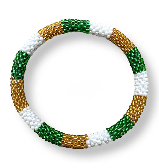 Bracelet népalais blanc/vert/doré