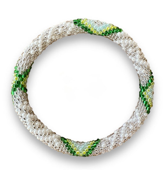 Bracelet népalais vert/blanc/argent