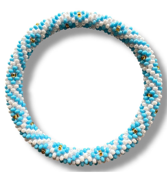 Bracelet népalais bleu/blanc/doré