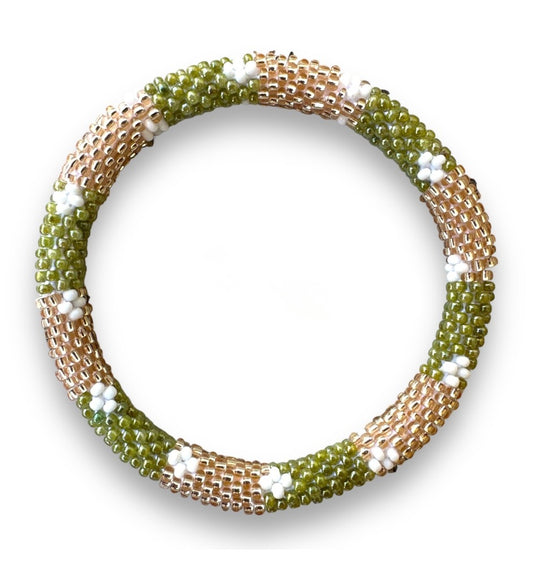 Bracelet népalais vert/beige/blanc