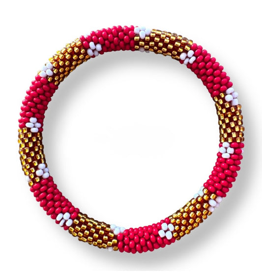 Bracelet népalais rouge/doré/blanc