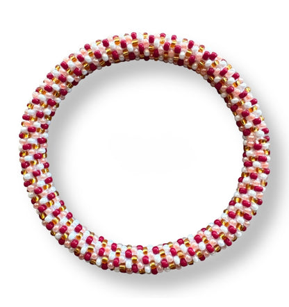 Bracelet népalais rouge/doré/rose