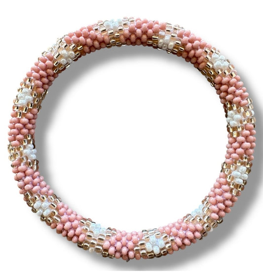 Bracelet népalais rose/blanc